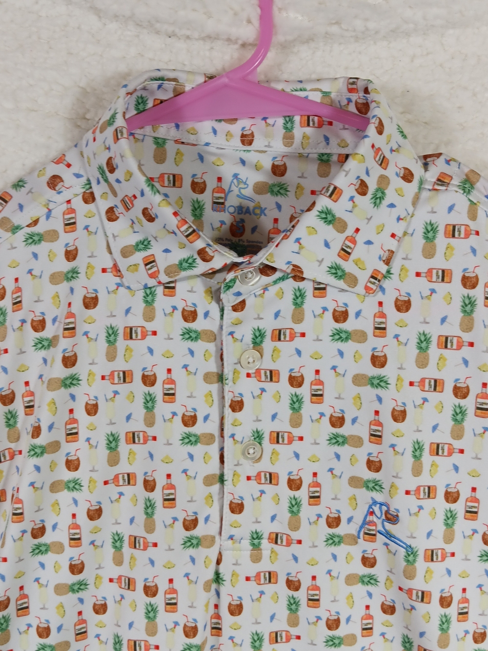 Rhoback Shirt Mens Small White Performance Polo Coconut Pineapple Whiskey